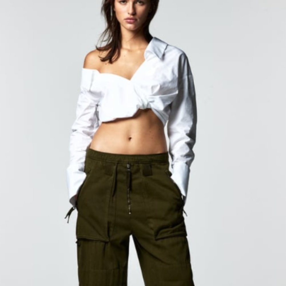 ZARA PLEATED CROP SHIRT WHITE 8512/545